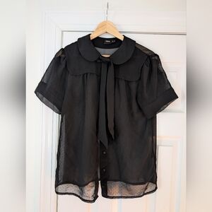 ASOS Black Sheer Blouse with Tie Detail